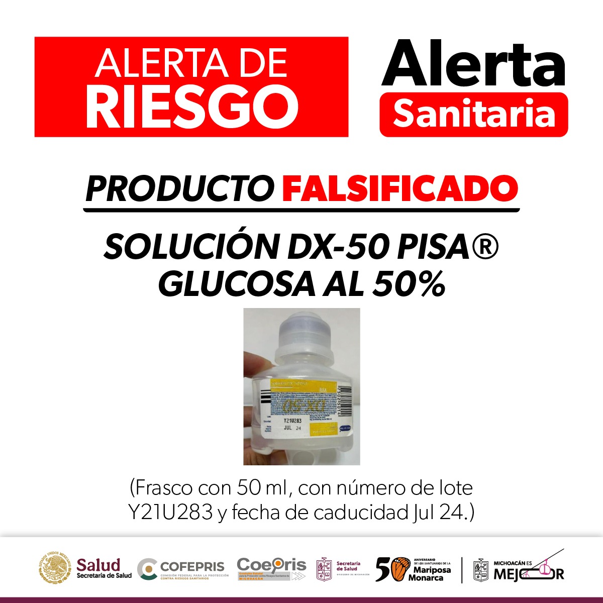 Alerta SSM sobre producto falsificado: solución DX-50 PISA®️ Glucosa