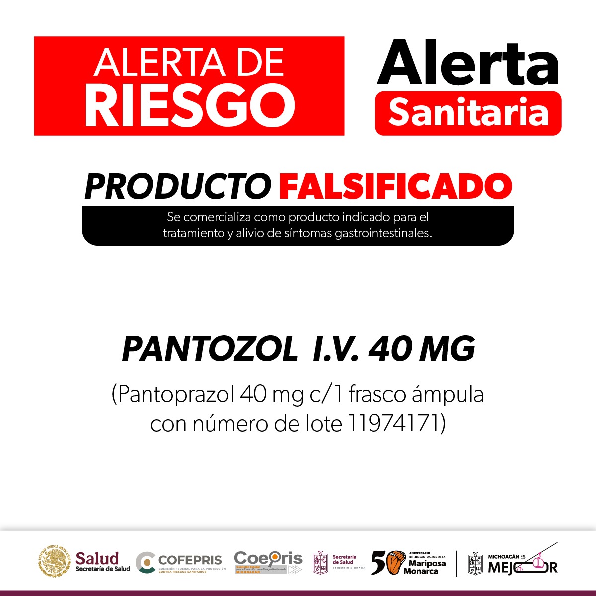 Alerta SSM sobre la falsificación del medicamento Pantozol