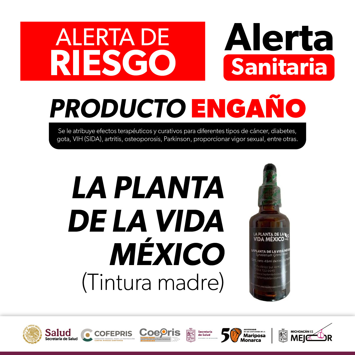 Alerta comercialización ilegal del producto “La planta de la vida México”