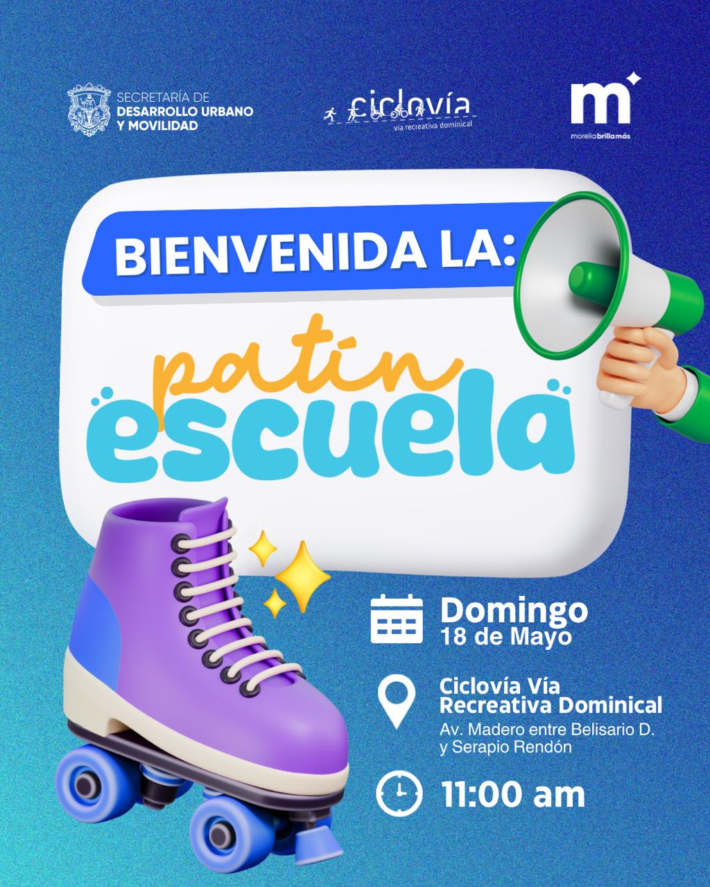 Invita Gobierno de Morelia a disfrutar la nueva ‘Patín Escuela’ en la Ciclovía Dominical