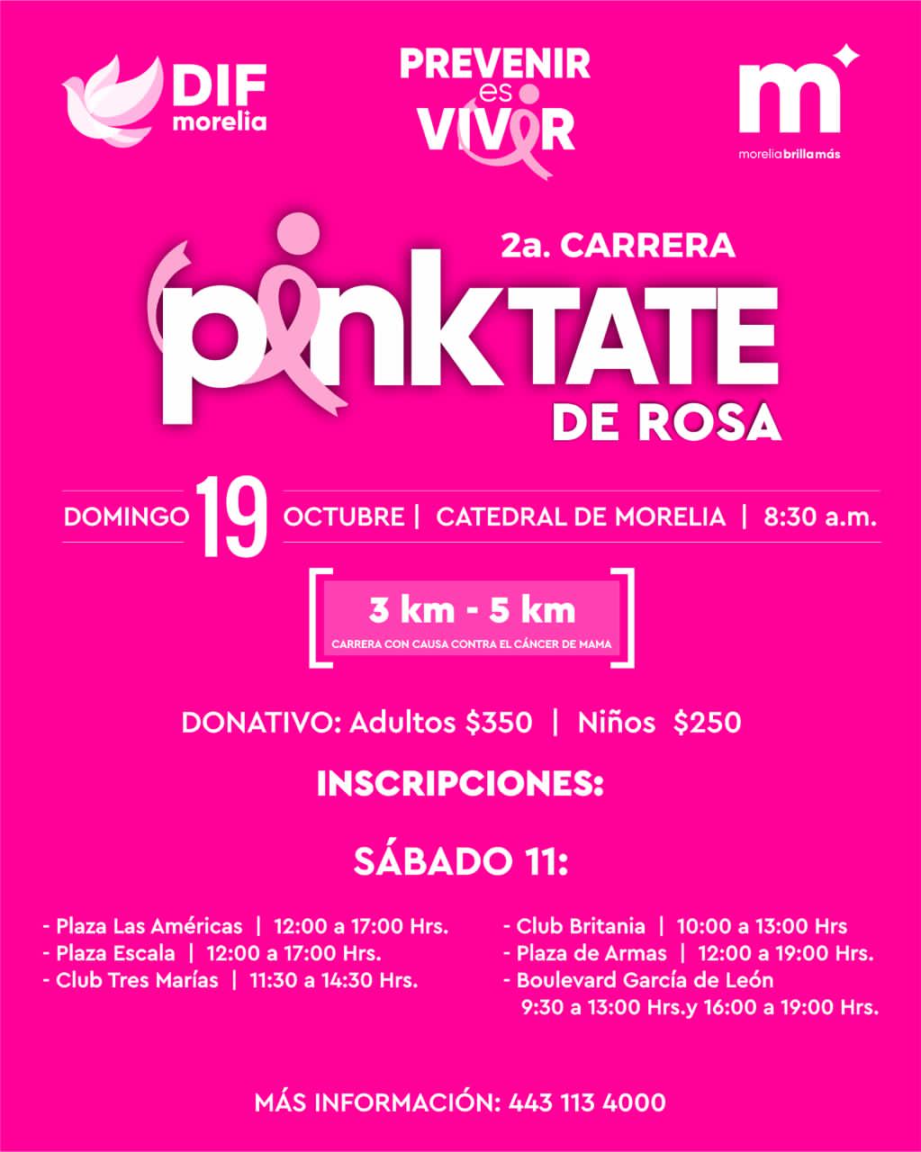 DIF Morelia invita a la 2ª Carrera “Pinktate de Rosa”