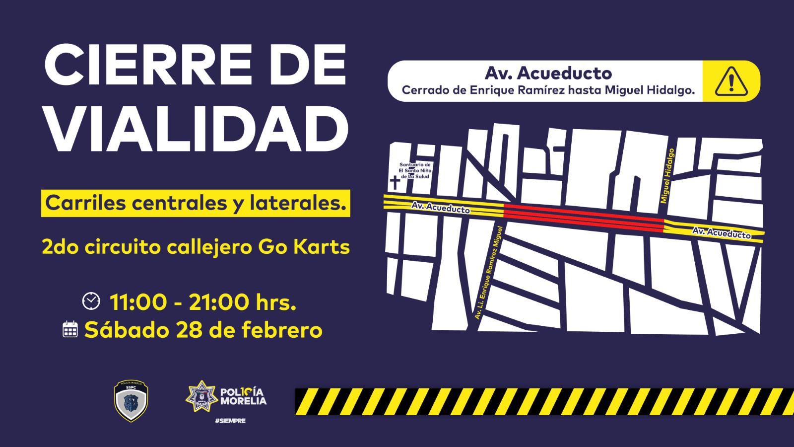 Este sábado, cierre vial en Avenida Acueducto por Segundo Circuito Callejero de Go Karts 2026