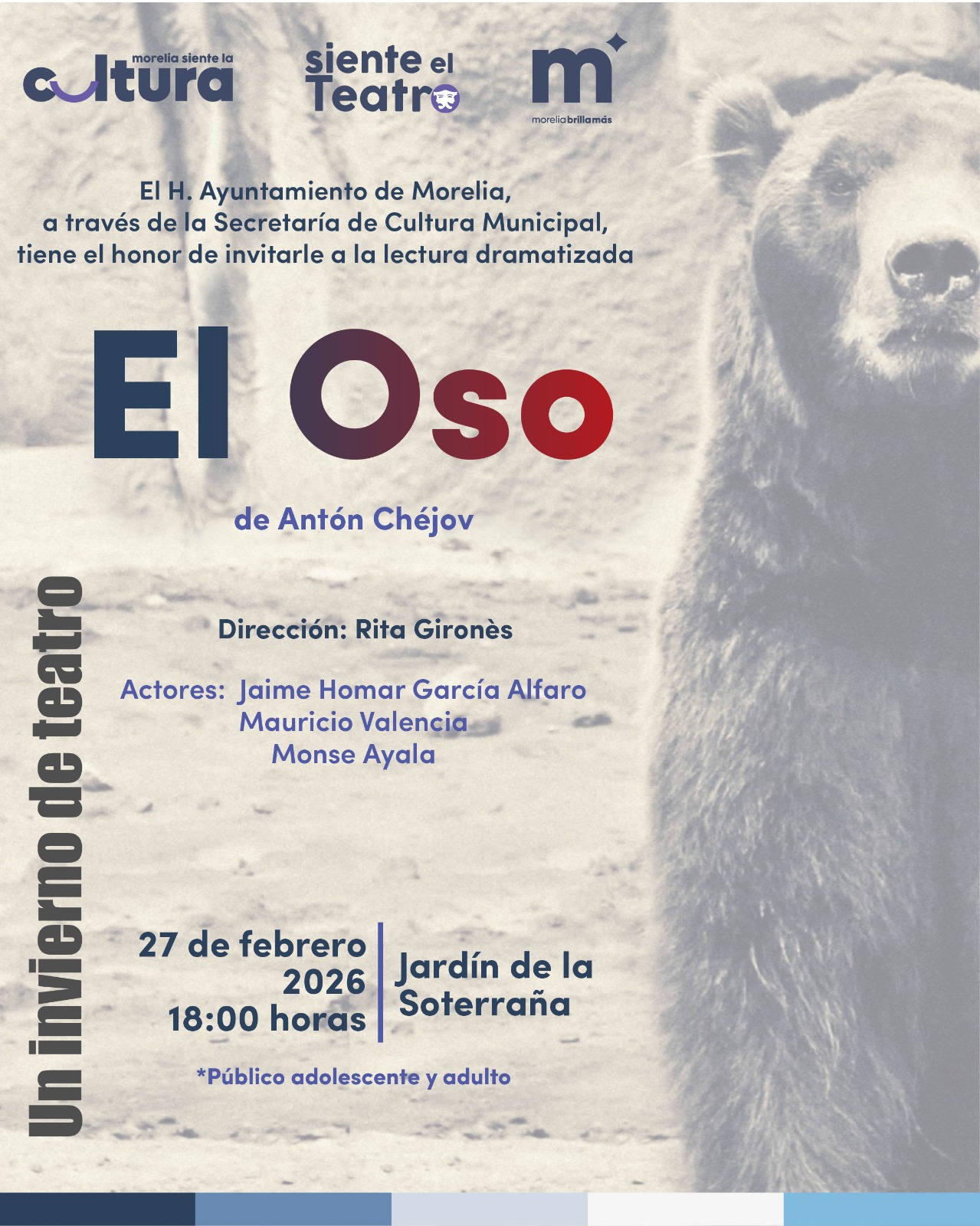 SeCultura Morelia invita a lectura dramatizada de ‘El Oso’ en La Soterraña