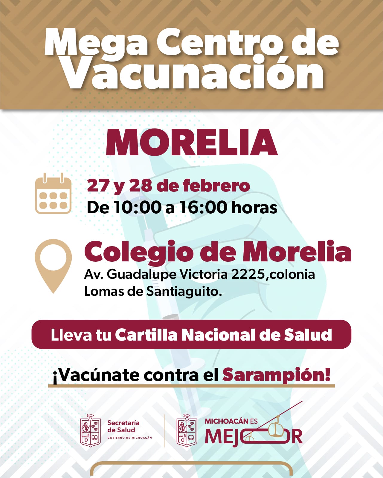 Jornada gratuita de vacunación en el Colegio de Morelia