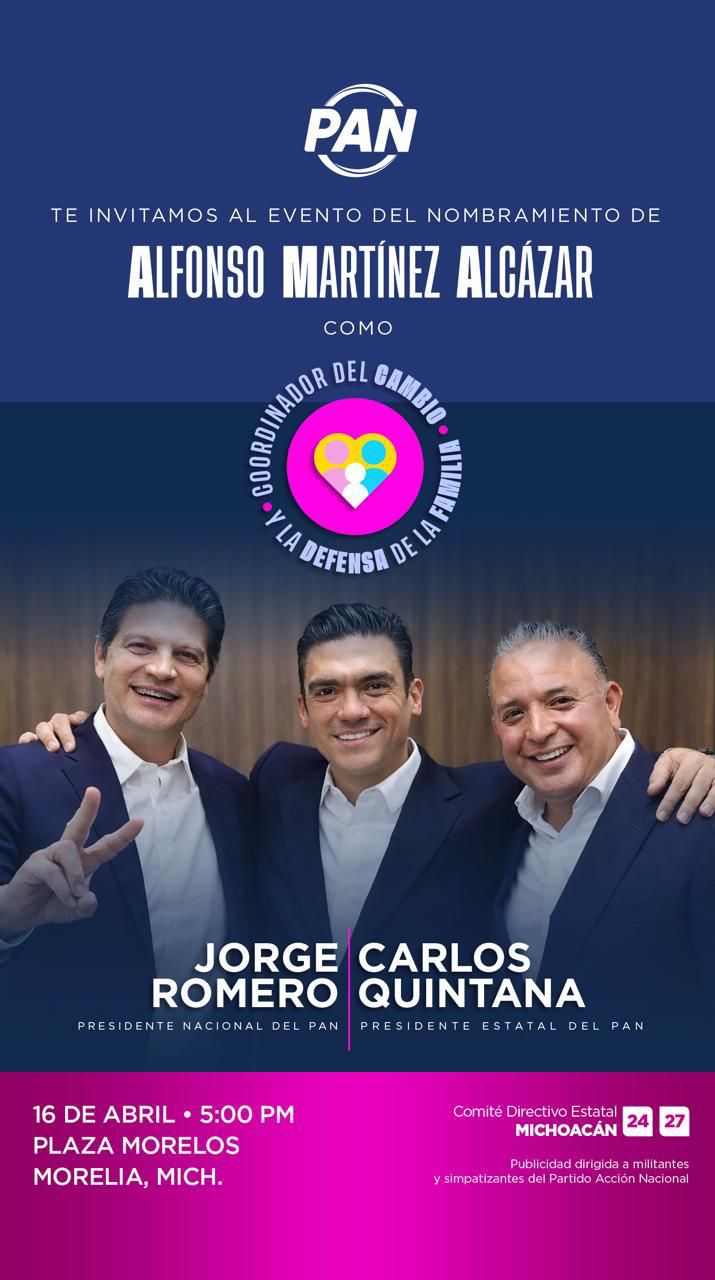 Alfonso Martínez será el coordinador en la Defensa del Cambio y la Familia en Michoacán