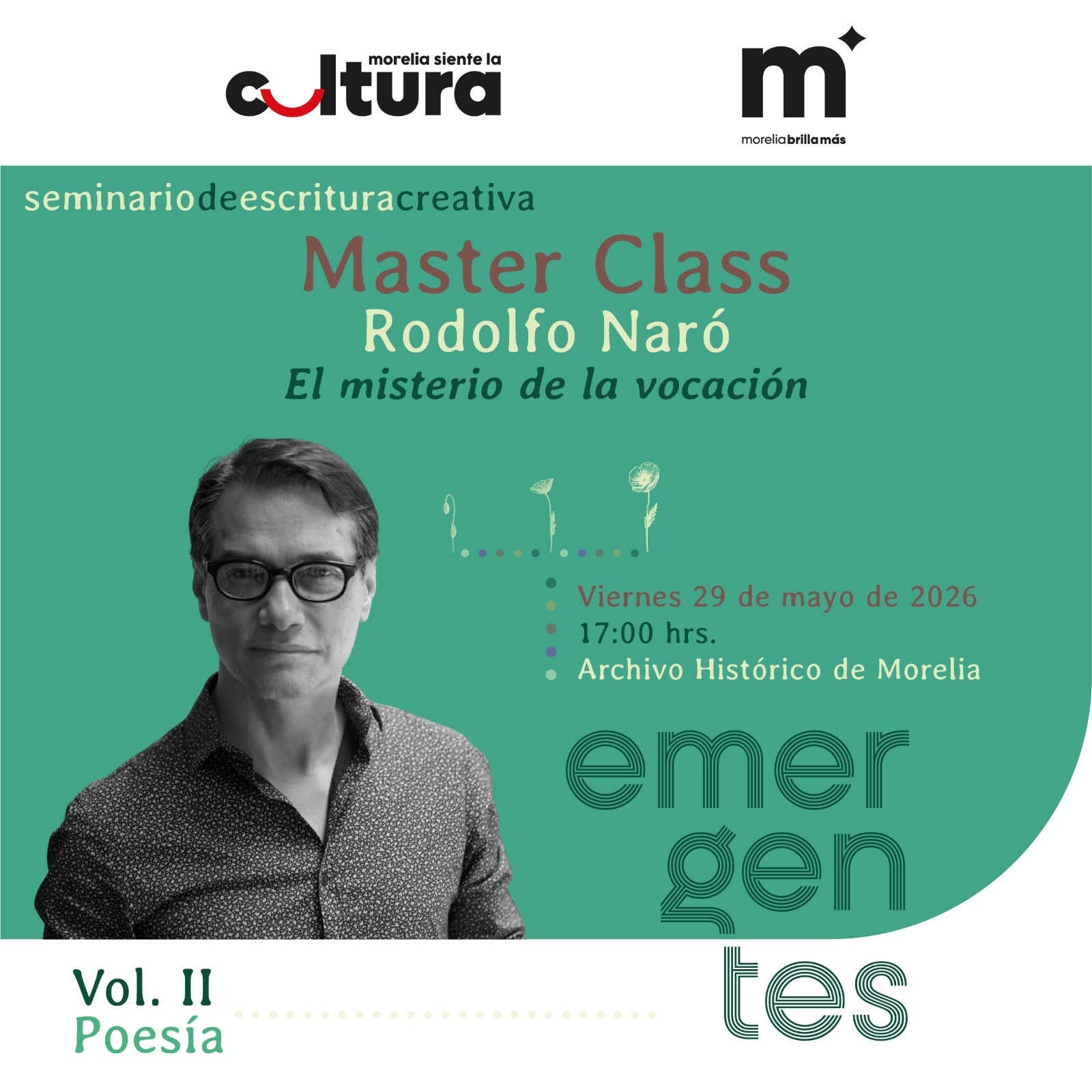 Invita SeCultura Morelia a master class del escritor Rodolfo Naró