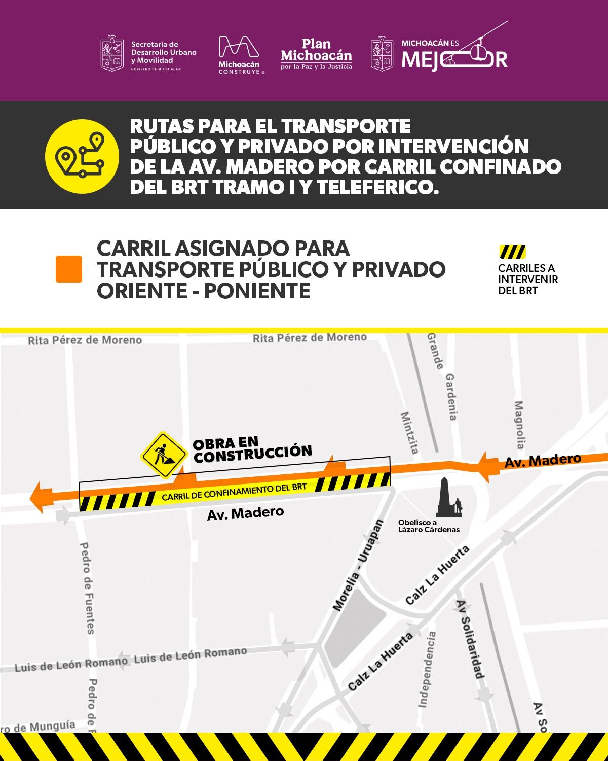 Rutas alternas en el Monumento por obras en Morelia
