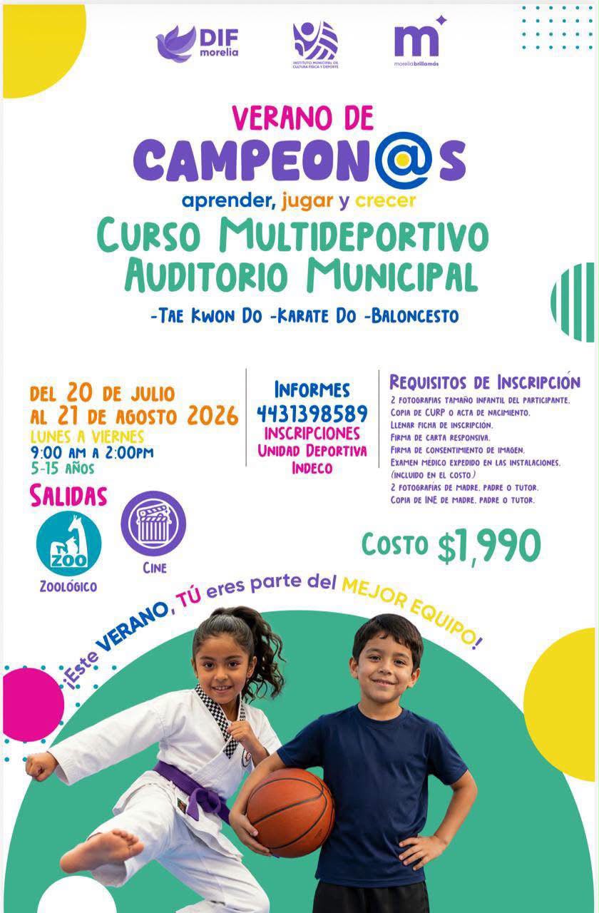 Imcufide Morelia invita a participar en los cursos de Verano de Campeon@s 2026