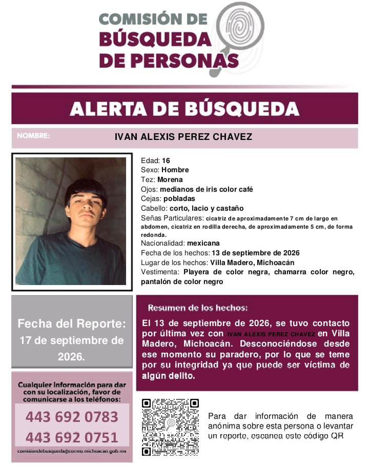 Desaparece adolescente de 16 años en Villa Madero